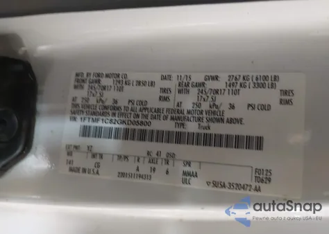 2016 Ford F-150 Xl from USA, damaged, VIN 1FTMF1C82GKD05800